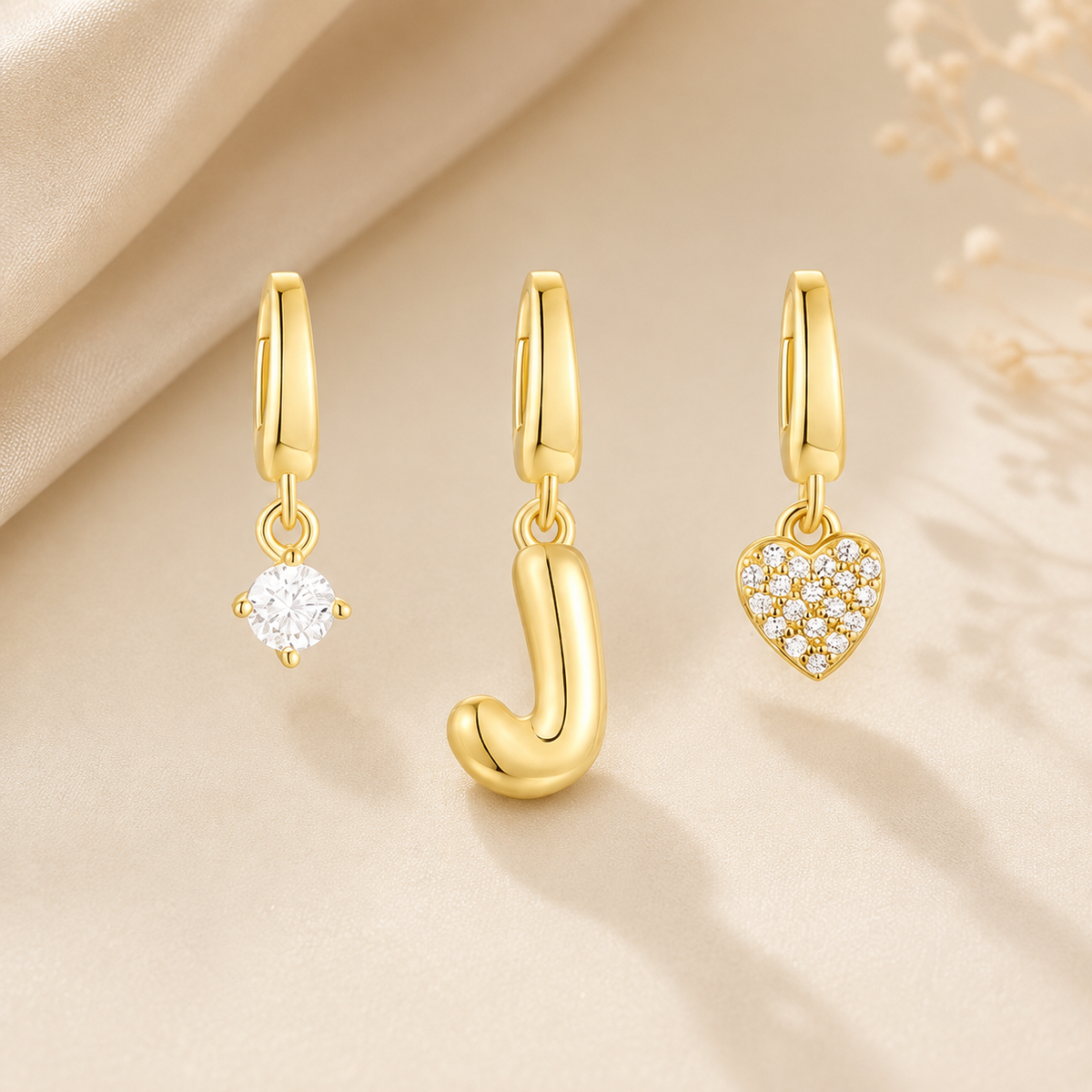Gold Initial & Heart Charm Set