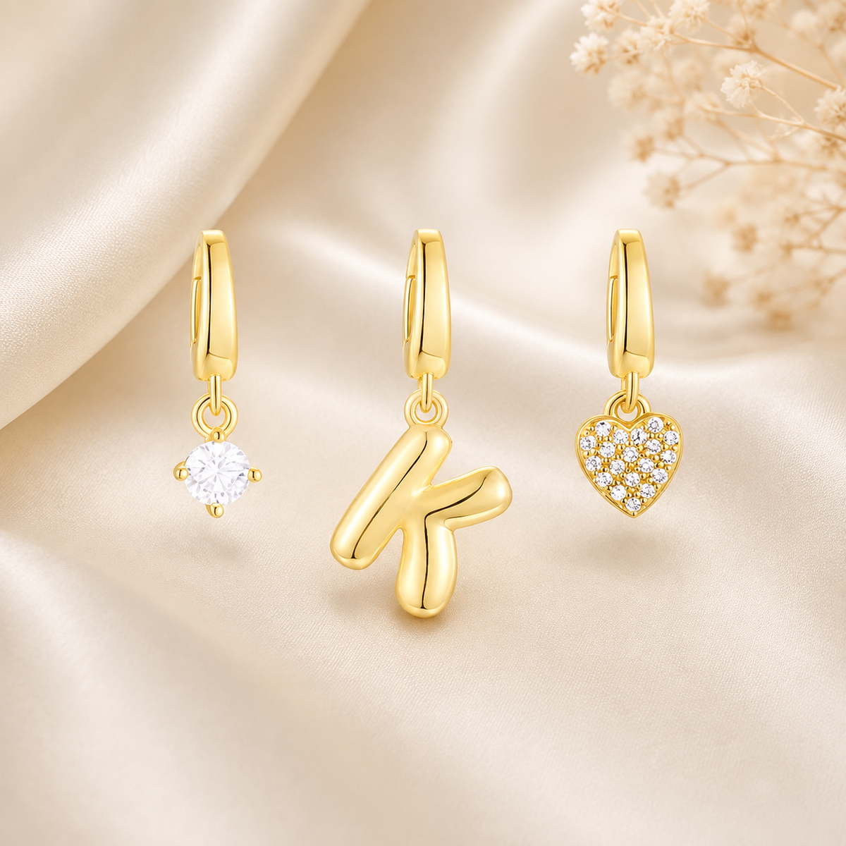 Gold Initial & Heart Charm Set