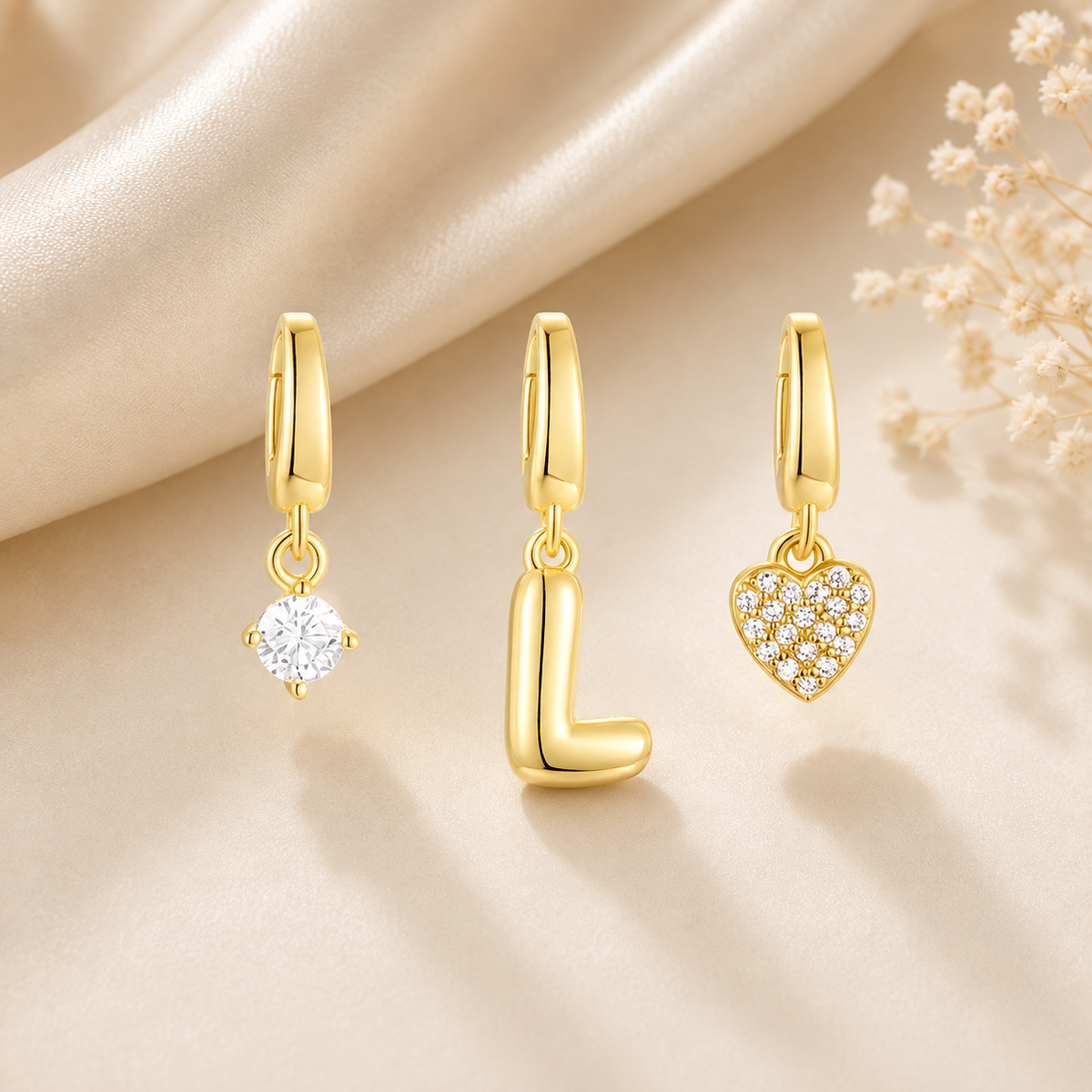 Gold Initial & Heart Charm Set