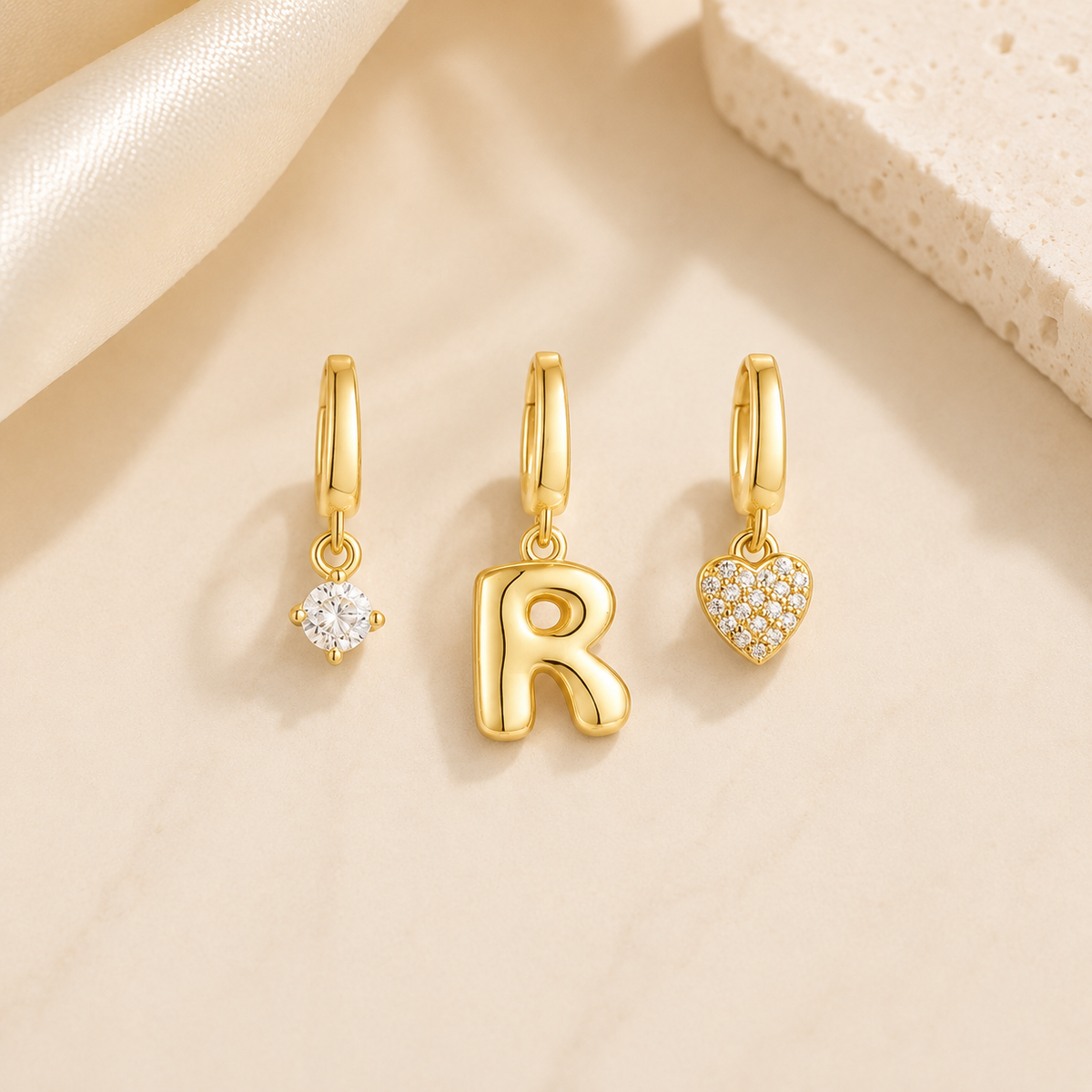 Gold Initial & Heart Charm Set
