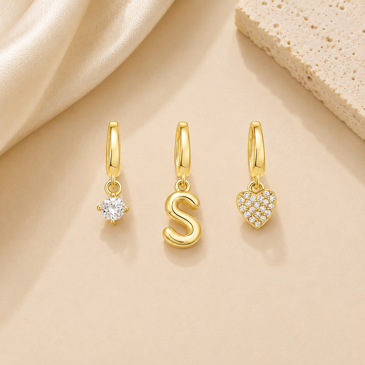Gold Initial & Heart Charm Set