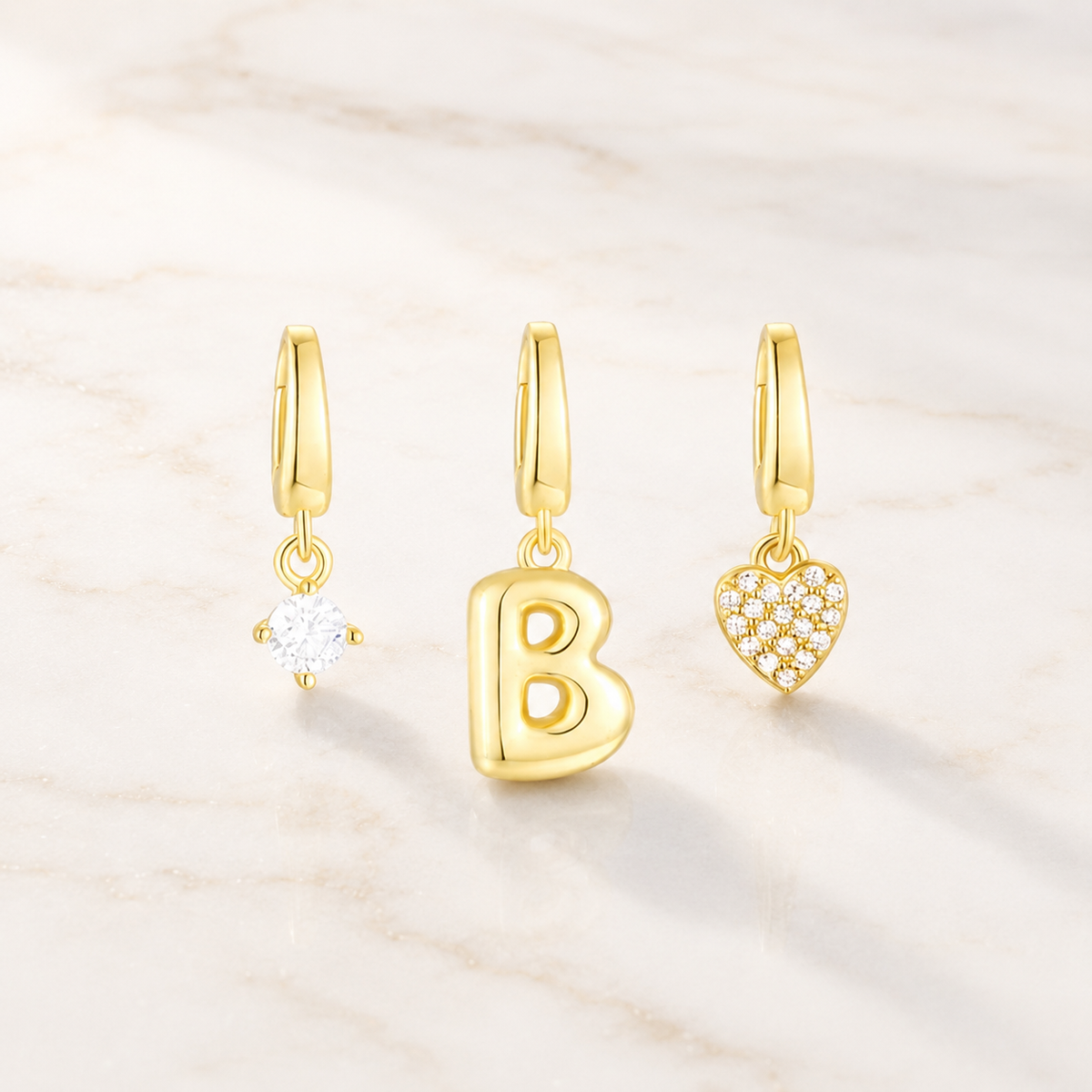 Gold Initial & Heart Charm Set