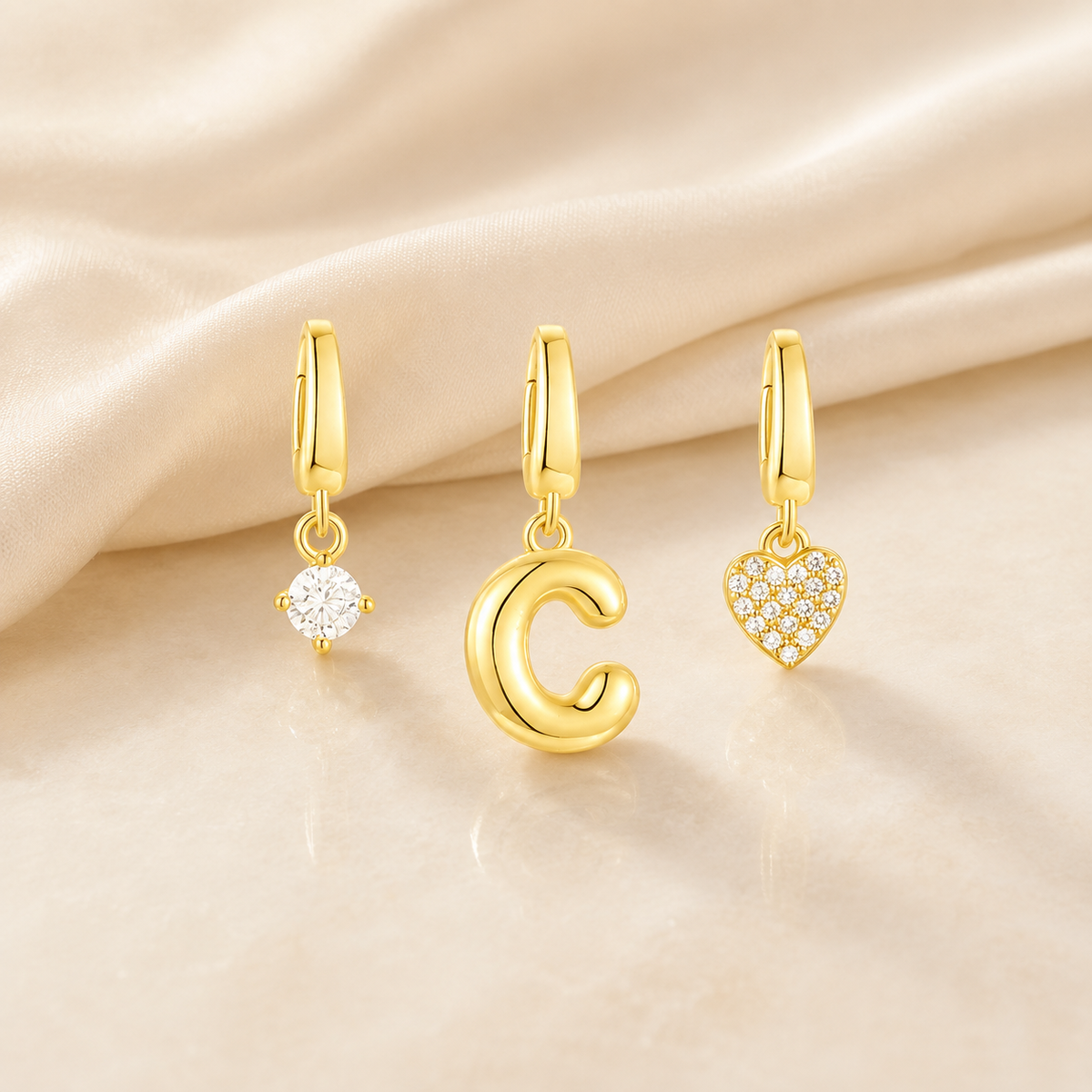 Gold Initial & Heart Charm Set