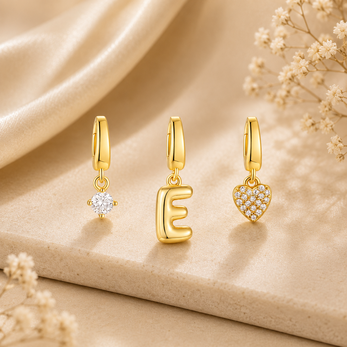 Gold Initial & Heart Charm Set